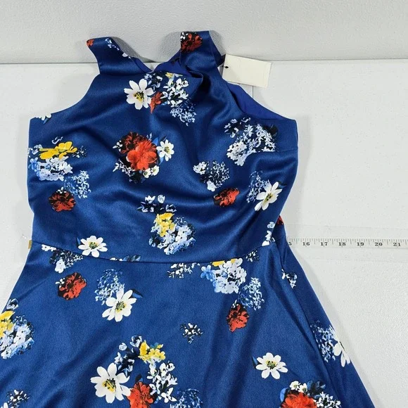 Banana Republic Women Blue Floral Fit and Flare Halter Dress 457884-00-1 Size 6 - Picture 2 of 6